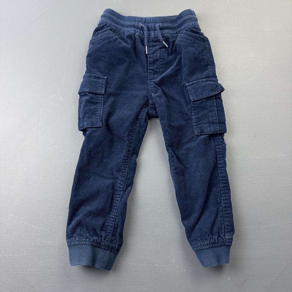 GAP Kids Boys XS Navy Blue Corduroy Cargo Jogger Pants Elastic Waist Casual Wear